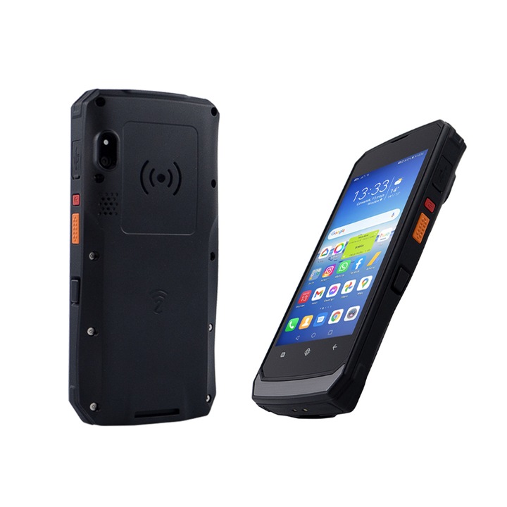 Calculator mobil, terminal de curierat, Android 10.0, scanner QR, scanner de coduri de bare, WiFi, Bluetooth, USB Type C, memorie 4GB/64GB, baterie detasabila de 3900mAh, ecran IPS de 5 inchi, 1280x720, scanner 2D incorporat, negru, HDWR, AndroSavvy-200