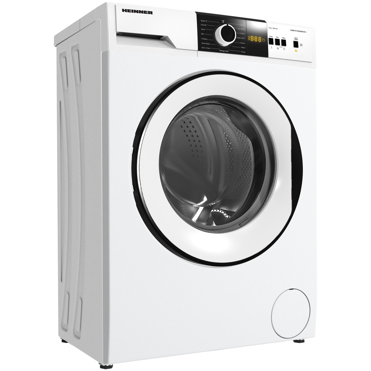 Masina de spalat rufe slim Heinner HWM-VT1610SMCHD++, 6 kg, 1000 rpm, Clasa D, Display digital, Blocare acces copii, Alb