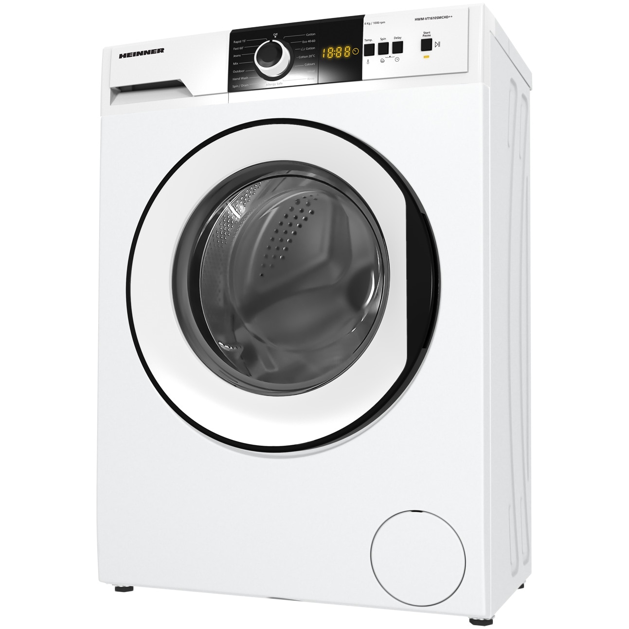 Masina de spalat rufe slim Heinner HWM-VT1610SMCHD++, 6 kg, 1000 rpm, Clasa D, Display digital, Blocare acces copii, Alb