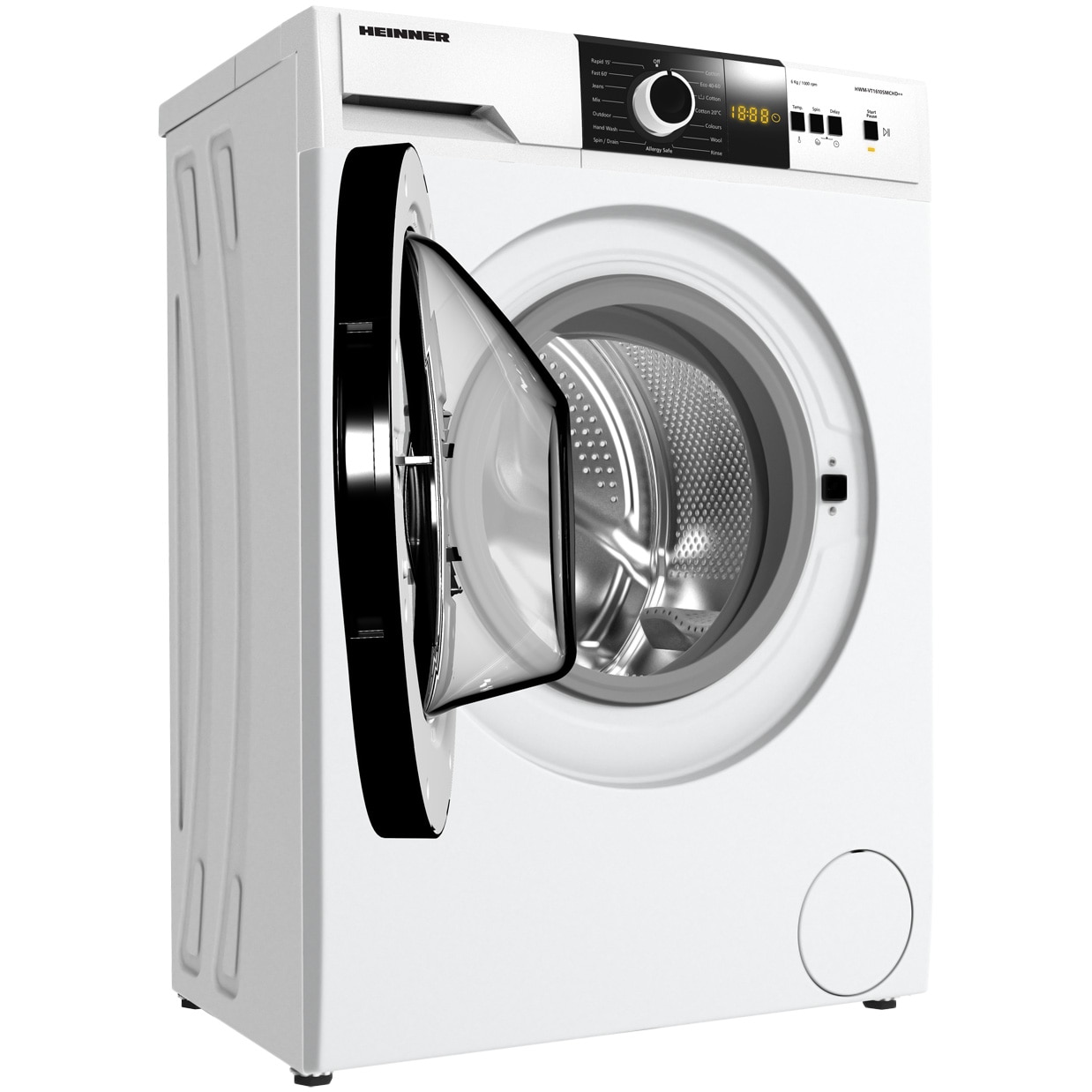 Masina de spalat rufe slim Heinner HWM-VT1610SMCHD++, 6 kg, 1000 rpm, Clasa D, Display digital, Blocare acces copii, Alb