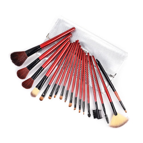 Set 18 pensule machiaj Cosmetic Silver - Make-up Profesional + Trusa Corector + Burete Machiaj