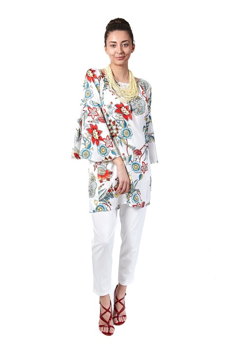 Bluza cu imprimeu floral si maneci clopot, masura universala