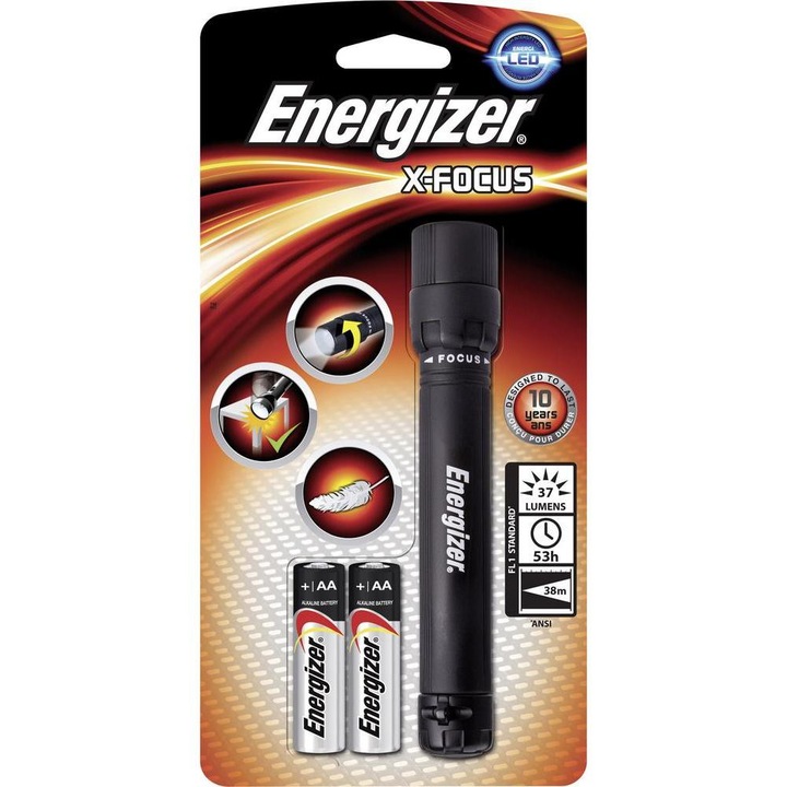 Фенер с фокус Energizer X-Focus, 2 броя батерии АА