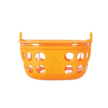 Caserola pentru depozitare si gatit din sticla, Fara BPA, cu manson de silicon protector, LifeFactory, Portocaliu 240 ml Caserola pentru depozitare si gatit din sticla, Fara BPA, cu manson de silicon protector, LifeFactory, Portocaliu 240 ml
