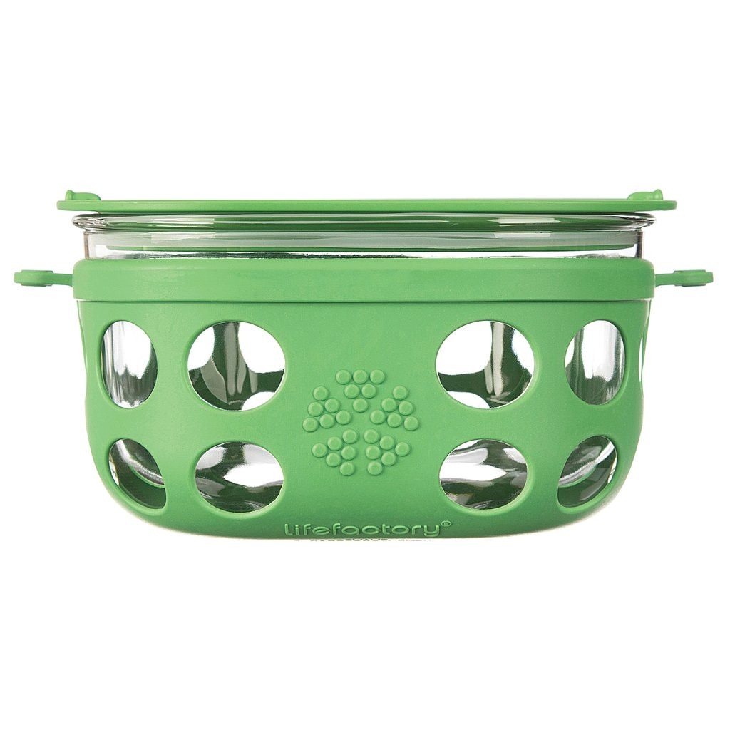Caserola pentru depozitare si gatit din sticla, cu manson de silicon, LifeFactory, Verde 950 ml