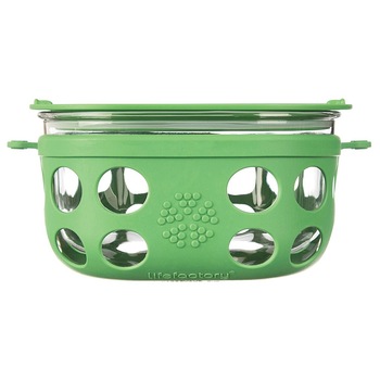 Caserola pentru depozitare si gatit din sticla, cu manson de silicon, LifeFactory, Verde 950 ml Caserola pentru depozitare si gatit din sticla, cu manson de silicon, LifeFactory, Verde 950 ml