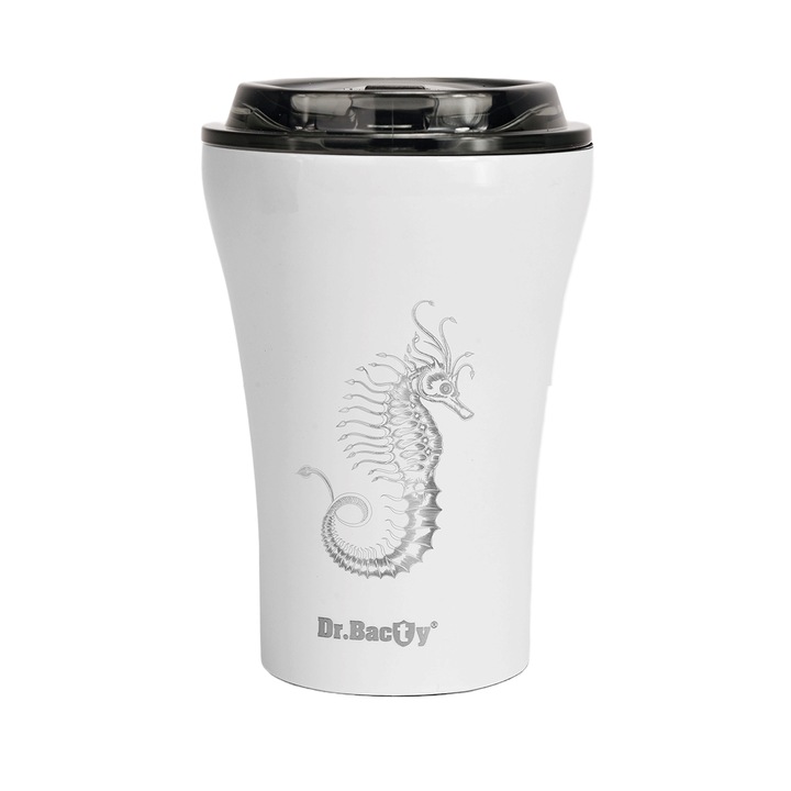 Cana termos de cafea Apollo Dr.Bacty 227ml Alb Calutul de Mare bauturi calde reci calatorie birou reutilizabil sigur practic anti scurgere izolare termica design modern elegant usor