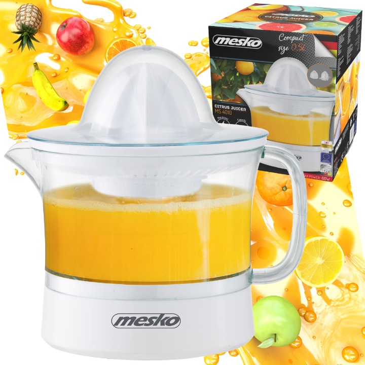 Storcator De Citrice, Mesko, Ms 4010, Putere 60 W, Pornire/Oprire Automata, Reglare Cantitate Pulpa, Cablu Retractabil, 20 x 20 x 30 cm, Alb