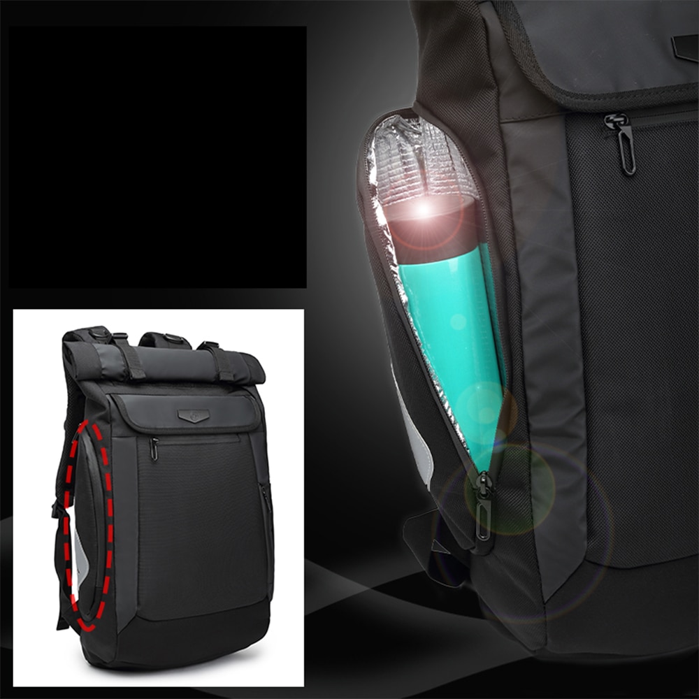 Rucsac laptop 15.6 inch, port USB, compartiment tableta, pentru drumetii sau calatorii, buzunar termic, OZUKO, OZ9066BK, Negru