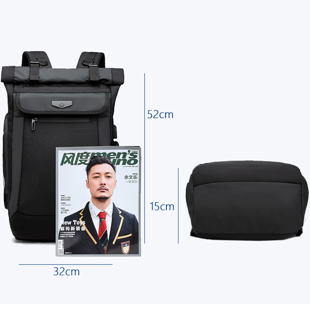 Rucsac laptop 15.6 inch, port USB, compartiment tableta, pentru drumetii sau calatorii, buzunar termic, OZUKO, OZ9066BK, Negru