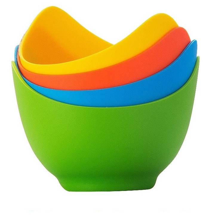 Set 4 forme pentru oua posate Flippy, din silicon rezistent la temperatura mare, usor de utilizat, multicolor