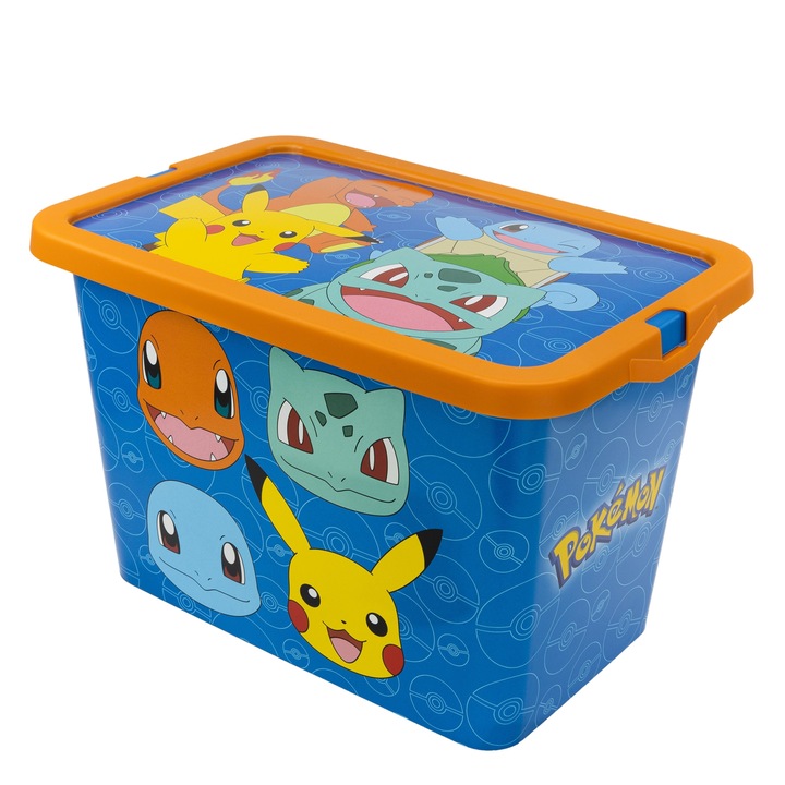 Játéktároló doboz, Pokemon Rock, 8,5x19,2x28,7 cm, 7 l kék
