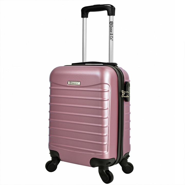 Куфар за ръчен багаж Quasar & Co., Модел Line, с 4 разглобяеми колела, ABS, 40 х 30 х 20 см, Розов прах