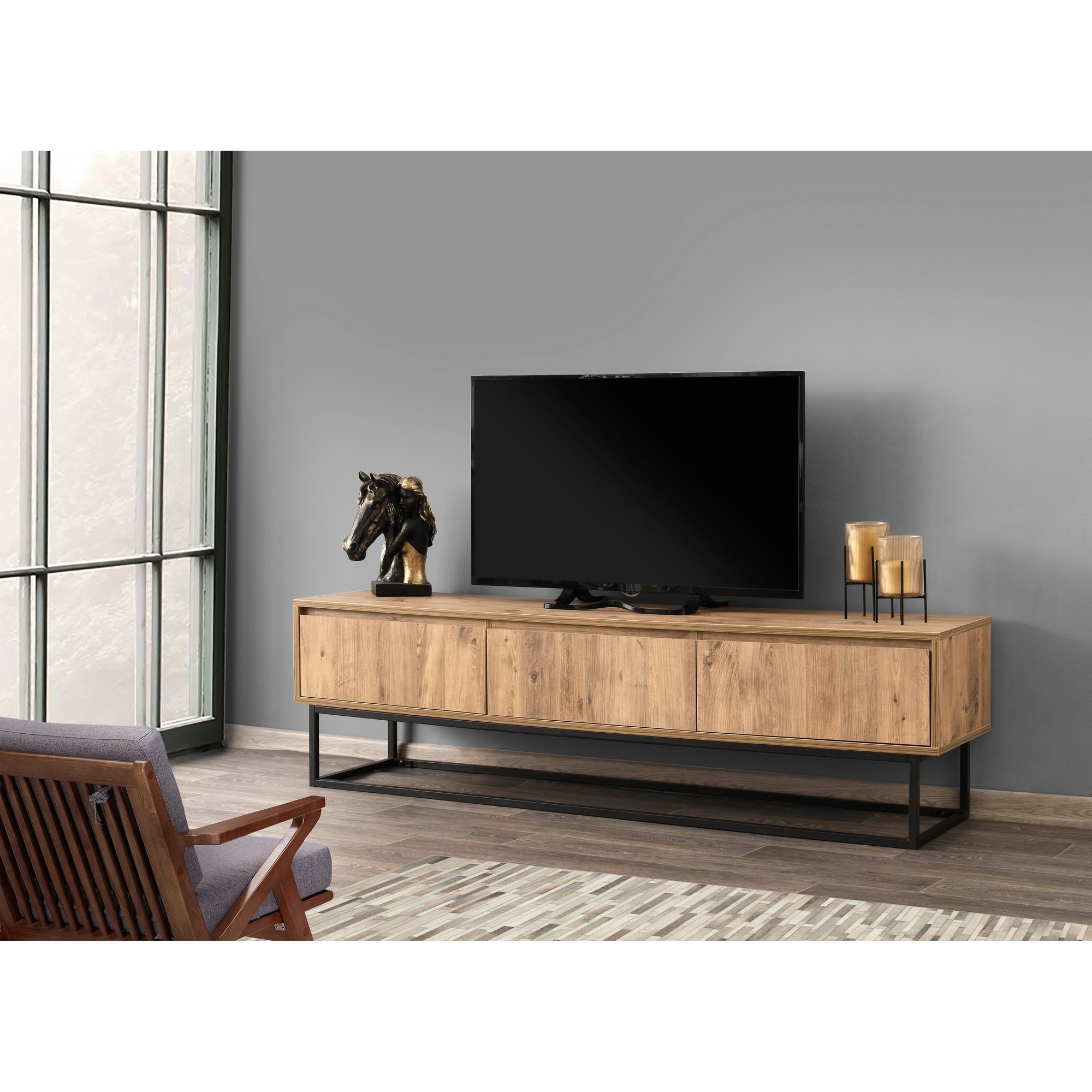 Mueble TV Belinda 180 pino negro 180x50x40 - 8681875569827