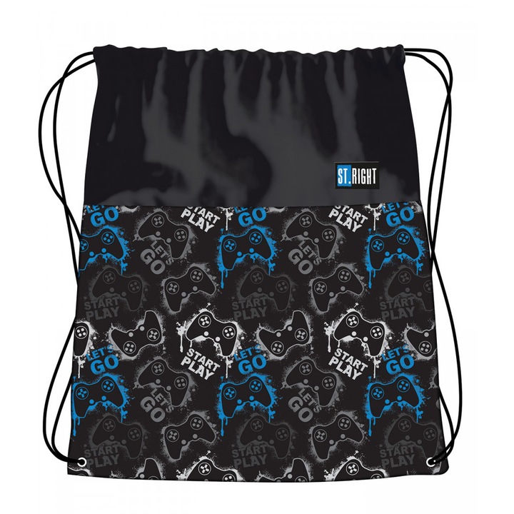 Sac Sport, Colectia St Right - GamePlay SO01, Negru cu Albastru, 43x34cm