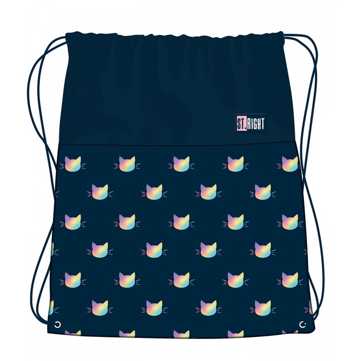 Sac Sport, Colectia St Right - Rainbow Cats SO01, Bleumarin cu Auriu, 43x34cm