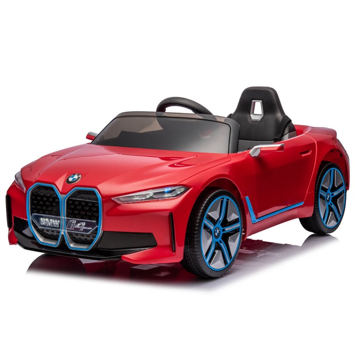 Masinuta electrica BMW i4, 12V, roti cauciuc EVA, scaun piele ecologica, rosu, mateytoys