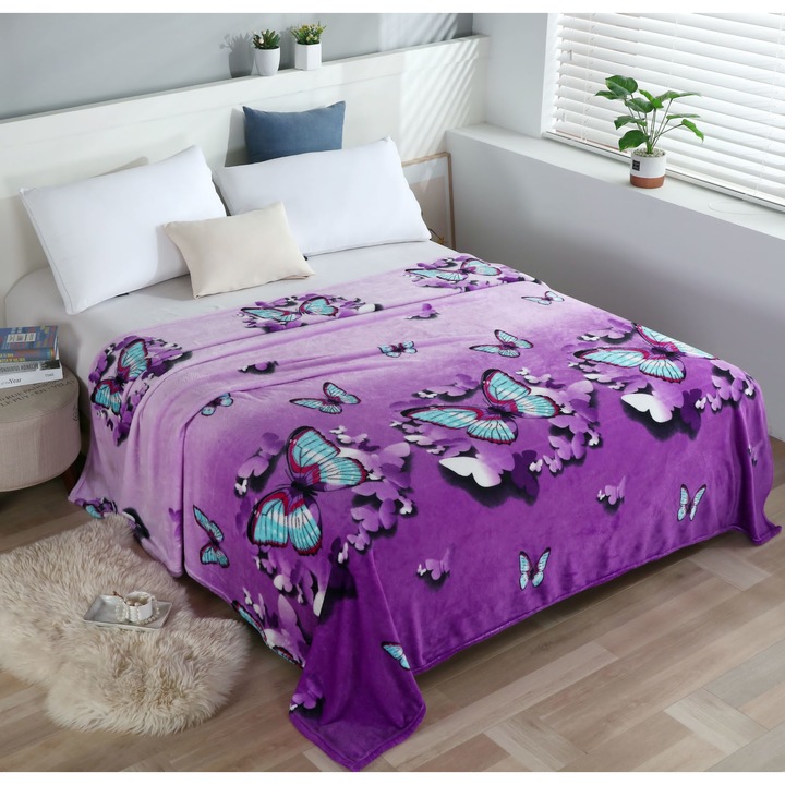 Коколино одеяло за двойно легло 200 х 230 см лилав десен пеперуда