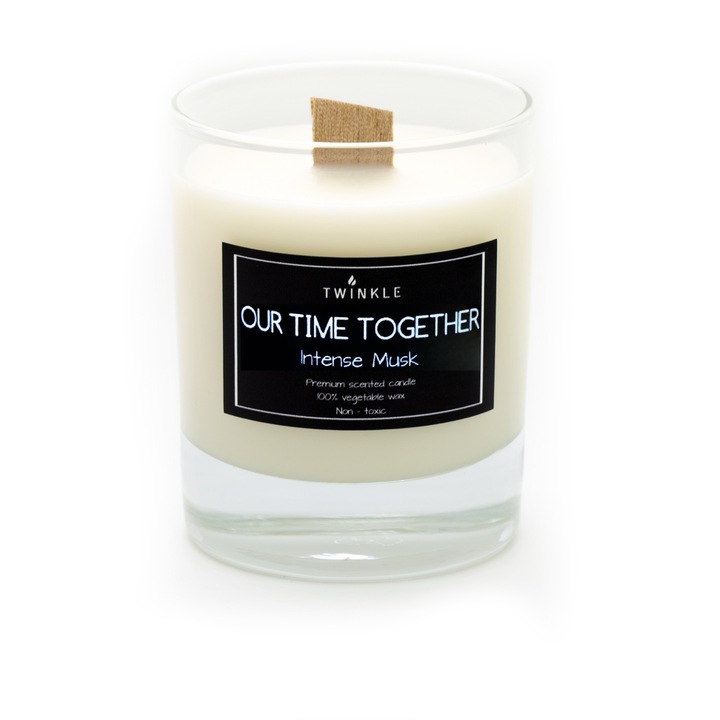Lumanare parfumata handmade cu aroma de Mosc, TWINKLE, ceara vegetala non-toxica, fitil din lemn de artar, 170g
