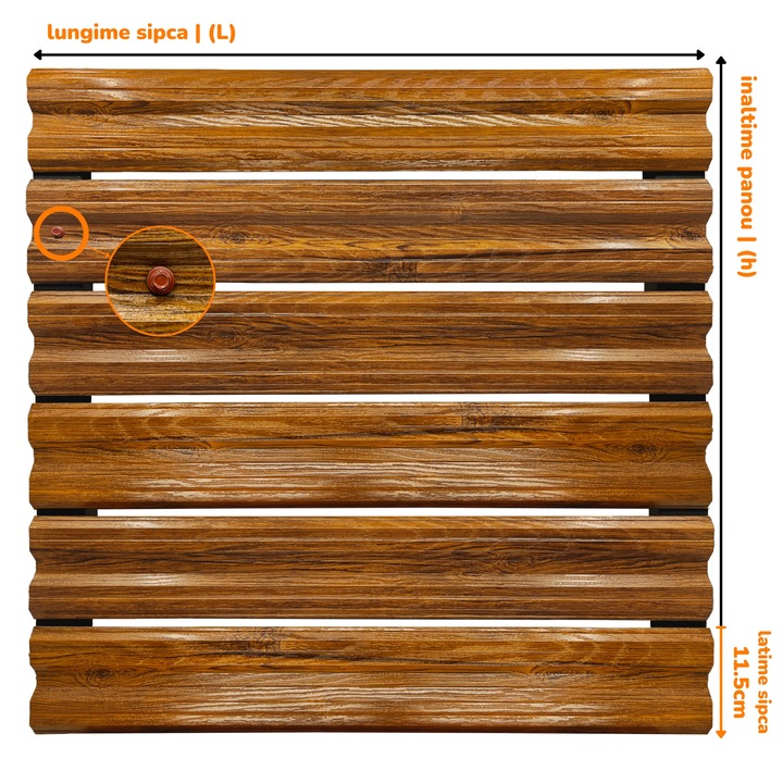 Set 25 buc, Sipca Metalica gard Simetrica, 160 x 11.5 cm, Stejar Striat - Imitatie Lemn Dublu, Top Profil Sistem