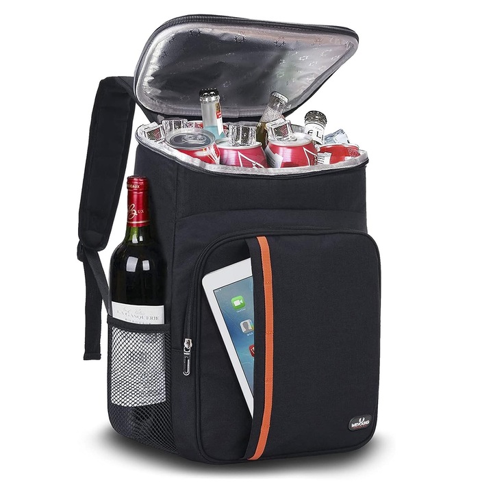 Geanta termoizolanta tip rucsac pentru picnic, SDLOGAL camping Cooler Bag, 23L, Impermeabil, Negru