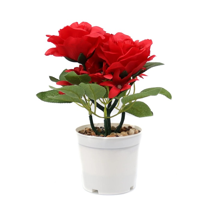 Aranjament cu Flori Artificiale, Mini Roses, Rosu, Plastic, 24 cm