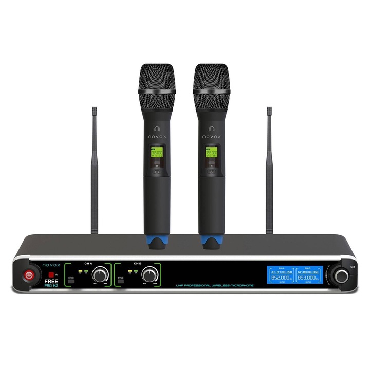 Microfon fara fir, NOVOX FREE PRO H2, 10 grupuri, 23-32 canale, 630-668 MHz, 51,5x37x7cm