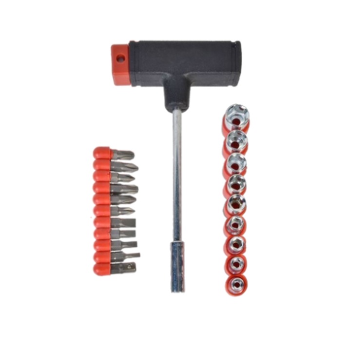 Set Surubelnita Tip T Magnetica cu 20 Accesorii, Disponibil in Rosu si Negru