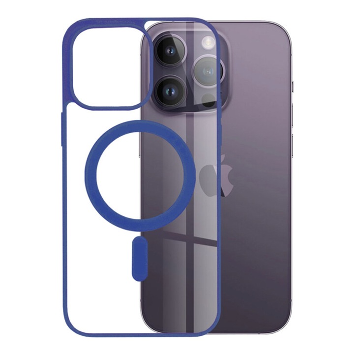 Színes MagSafe védőtok iPhone 14 Pro telefonhoz, Szilikon TPU, Ultra Safe Camera, Optim Solution, Kék
