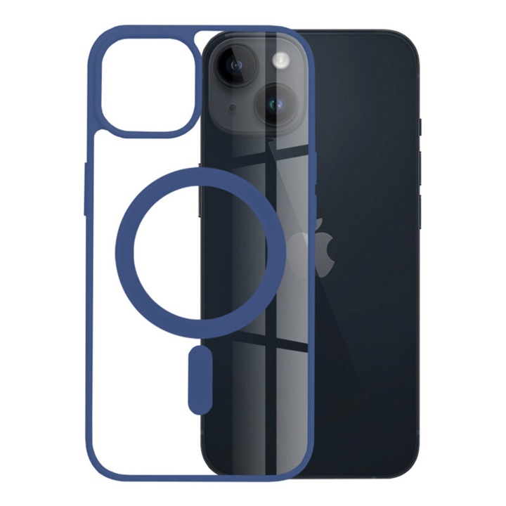 Színes MagSafe védőtok iPhone 14-hez, Szilikon TPU, Ultra Safe Camera, Optim Solution, Kék