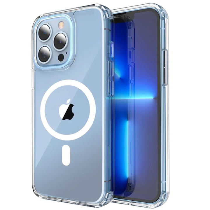 Színes MagSafe védőtok iPhone 13 Pro Maxhez, Szilikon TPU, Ultra Safe Camera, Optim Solution, Átlátszó