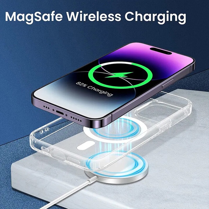 Színes MagSafe védőtok iPhone 13 Pro-hoz, Szilikon TPU, Ultra Safe Camera, Optim Solution, Átlátszó