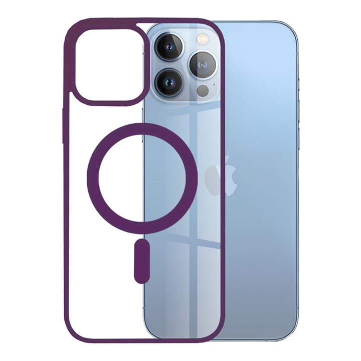 Színes MagSafe védőtok iPhone 13 Pro-hoz, Szilikon TPU, Ultra Safe Camera, Optim Solution, Lila