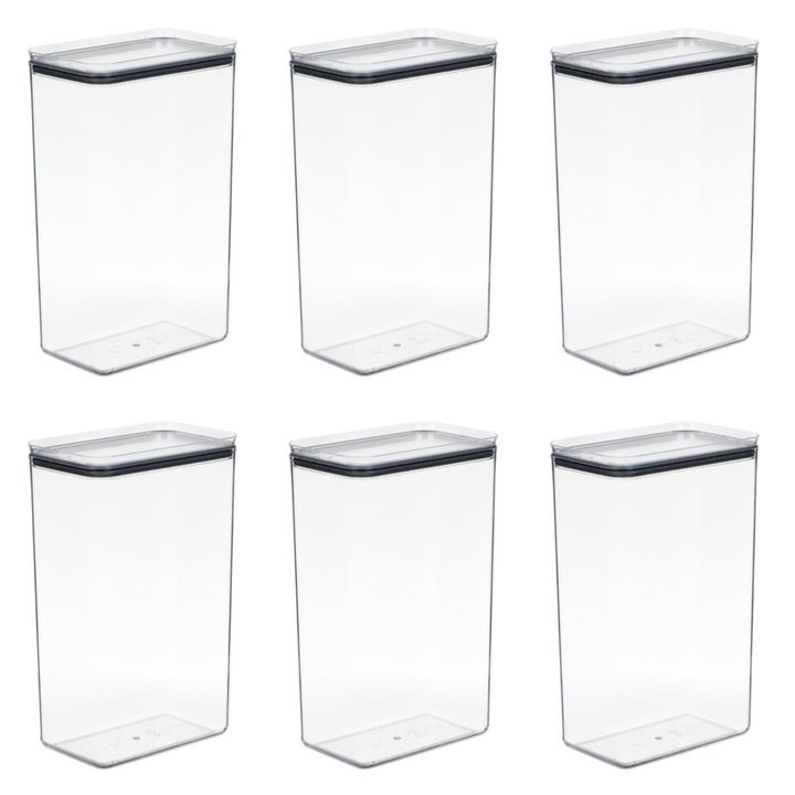 Set 6 recipiente pentru depozitarea alimentelor, cu capac, plastic, transparent, 4 l, 16,5x10,5x27cm