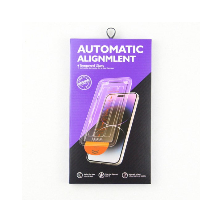 Folie Sticla Securizata Upzz Tool 9D Compatibila Cu iPhone 14 Plus, Aplicator Inclus, Privacy - AntiSpy