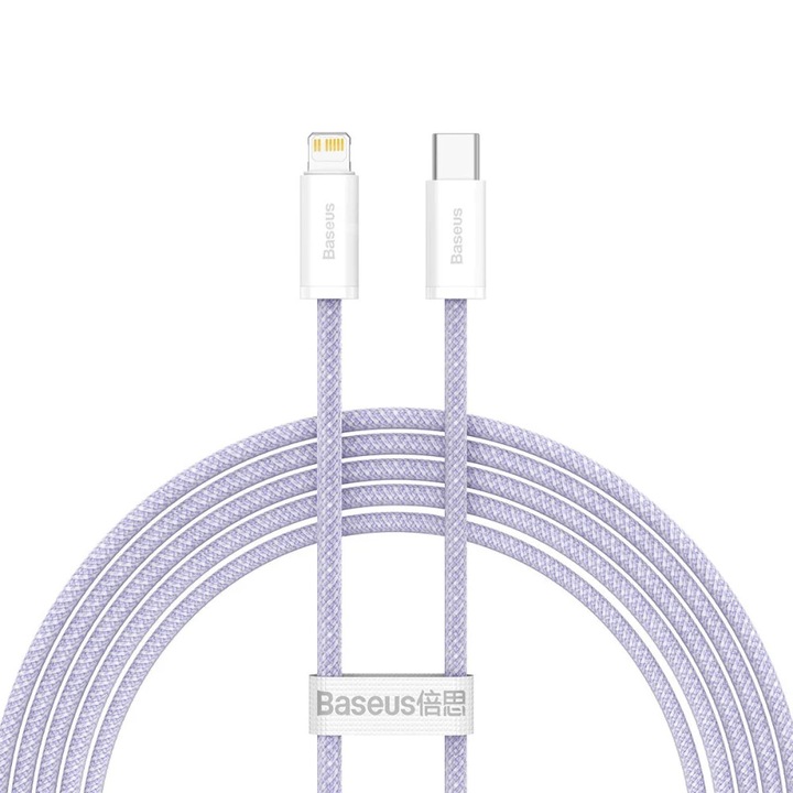 Cablu date si incarcare, Baseus, USB-C - Lightning, 2 m, Mov