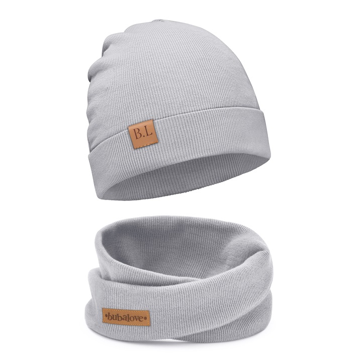 Памучна детска шапка и шал, Bubalove, BL, Сив
