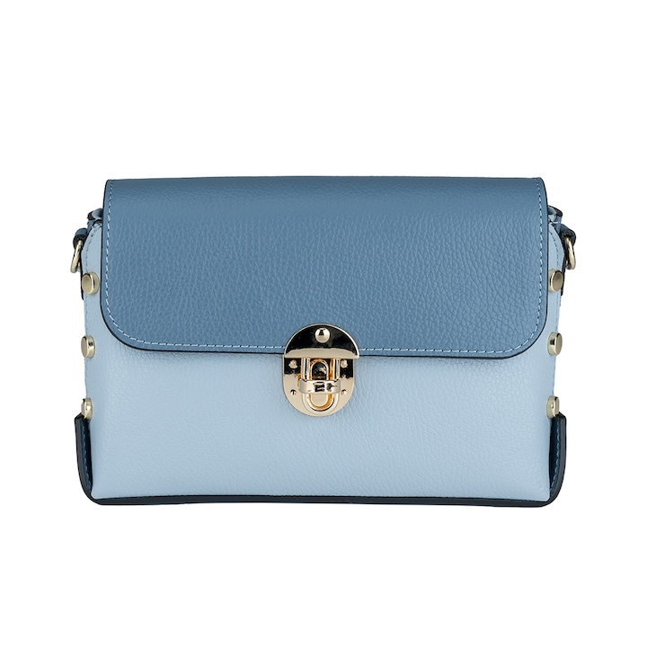 Дамска чанта, Toro Nero, Rosa, Кожа, Светлосин / Тъмносин