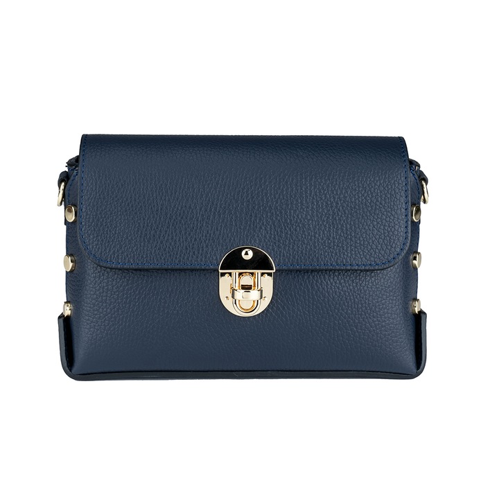 Дамска чанта, кожа, Toro Nero, Роза, тъмносиньо