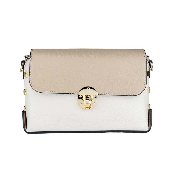 Дамска чанта Торо Неро, Rosa, Кожа, Бежов/Сив