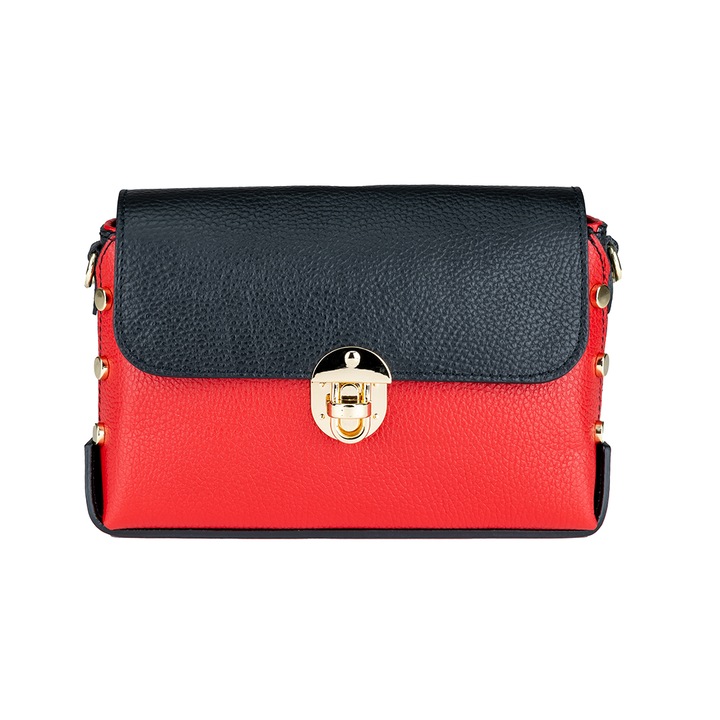 Дамско портмоне, кожа, Торо Неро, Роза, червено-черно