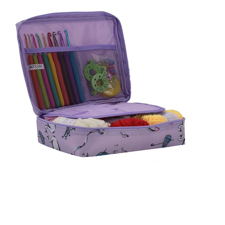 Set de crosetat, NIERBO®, 58 piese, husa de depozitare, Violet