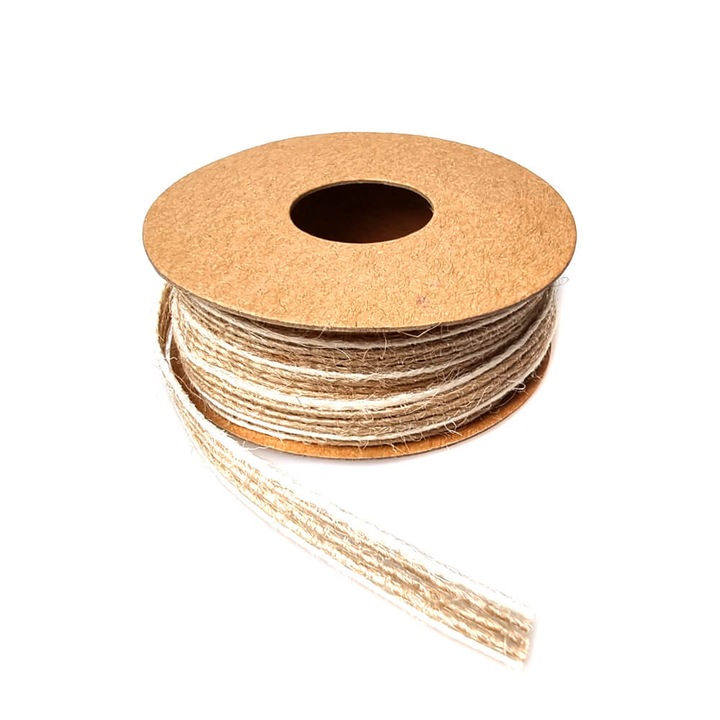 Banda iuta cu margini albe, maro, Createur, 5mm x 5m