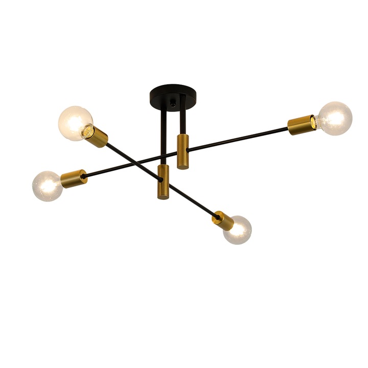 Modern nordic mennyezeti lámpa, Comely, vas, 4 X E27, arany/fekete