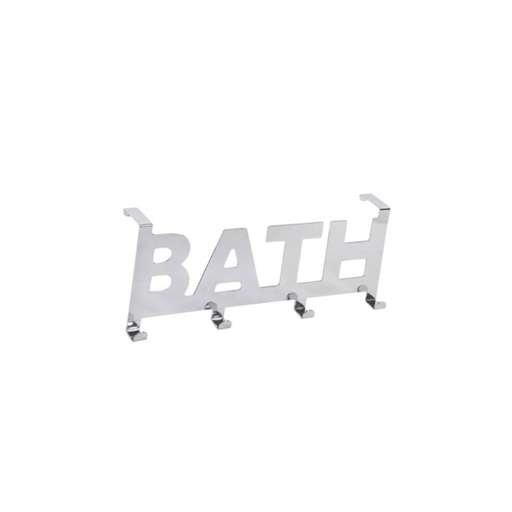 Cuier metalic pentru usa cu 4 agatatori, Bath, din otel inoxidabil, dimensiuni 32 x 11.5 x 4.5 cm