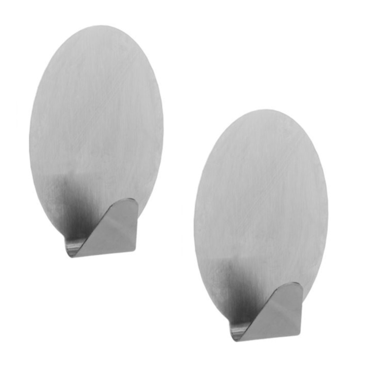 Cuiere multifunctionale ovale, dimensiuni 8 x 5 cm, pentru perete sau usa - Set de 2 bucati din Inox