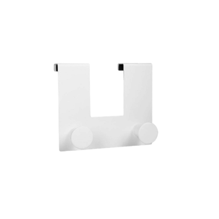 Cuier metalic alb cu 2 agatatori pentru usa