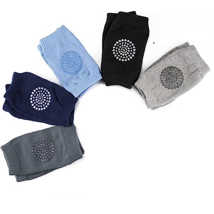 Set 5 Genunchiere din bumbac pentru bebelusi, JENUOS®, antiderapante, 0-36 luni, Multicolor