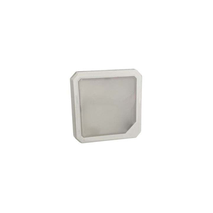 Lampa de veghe patrata, cu sursa de lumina galbena, fabricata dintr-o combinatie de metal si plastic, intr-un finisaj alb