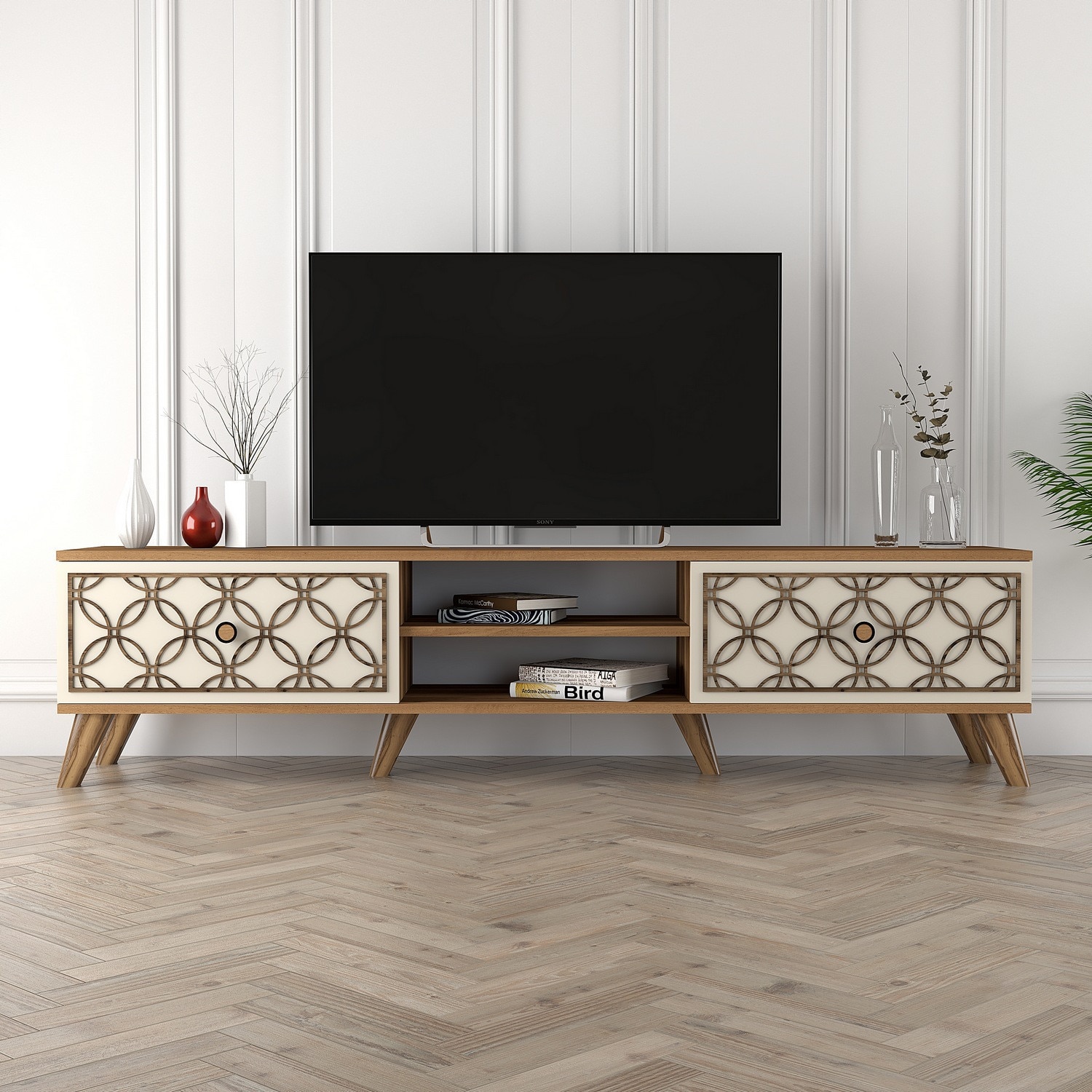 AC Design Furniture Credenza Monika – 180 Cm, Legno Massiccio Rovere Oliato, Stile Retro, 4 Cassetti E 2 Ante - 4